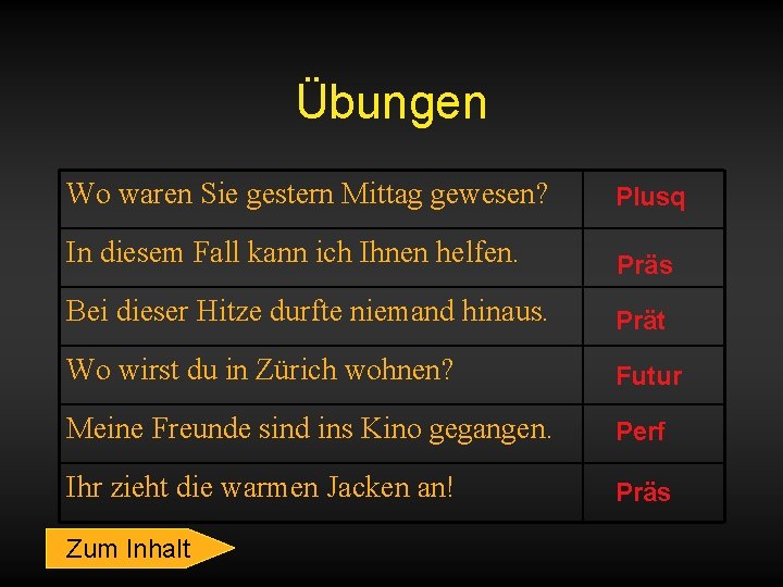 Übungen Wo waren Sie gestern Mittag gewesen? Plusq In diesem Fall kann ich Ihnen