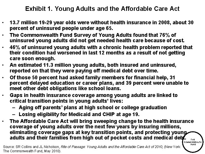 Exhibit 1. Young Adults and the Affordable Care Act • • 13. 7 million