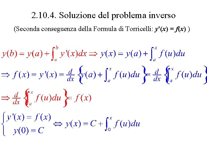 2. 10. 4. Soluzione del problema inverso (Seconda conseguenza della Formula di Torricelli: y'(x) 2. 10. 4. Soluzione del problema inverso (Seconda conseguenza della Formula di Torricelli: y'(x)