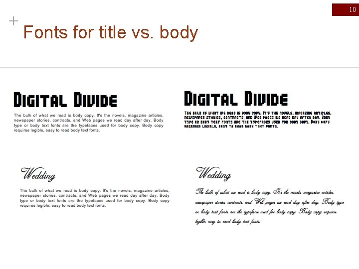 + 10 Fonts for title vs. body 