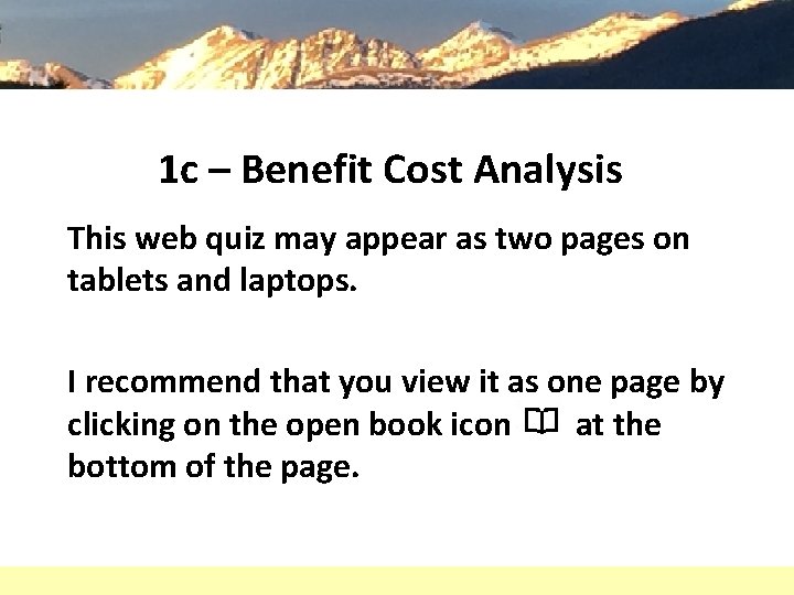 1 c – Benefit Cost Analysis This web quiz may appear as two pages