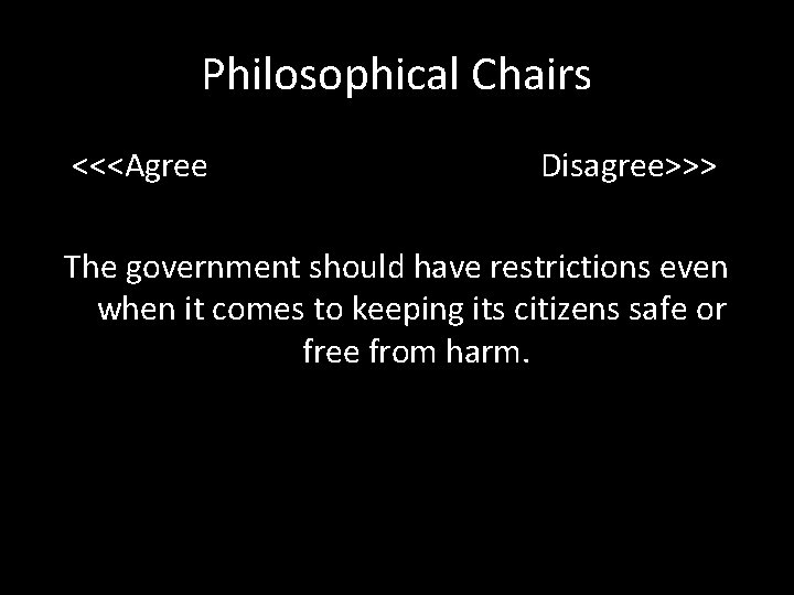 Philosophical Chairs <<<Agree Disagree>>> The government should have restrictions even when it comes to