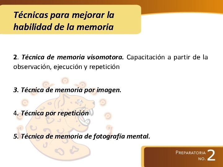 Técnicas para mejorar la habilidad de la memoria 2. Técnica de memoria visomotora. Capacitación