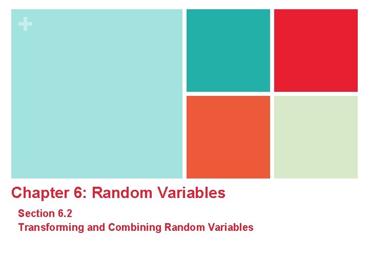 + Chapter 6: Random Variables Section 6. 2 Transforming and Combining Random Variables 