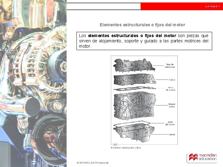 unidad 1 Elementos estructurales o fijos del motor Los elementos estructurales o fijos del