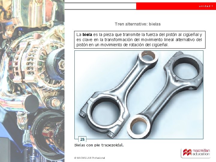 unidad 1 Tren alternativo: bielas La biela es la pieza que transmite la fuerza