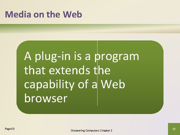 Media on the Web A plug-in is a program that extends the capability of Media on the Web A plug-in is a program that extends the capability of