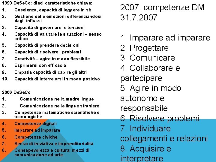 1999 De. Se. Co: dieci caratteristiche chiave: 1. Coscienza, capacità di leggere in sé