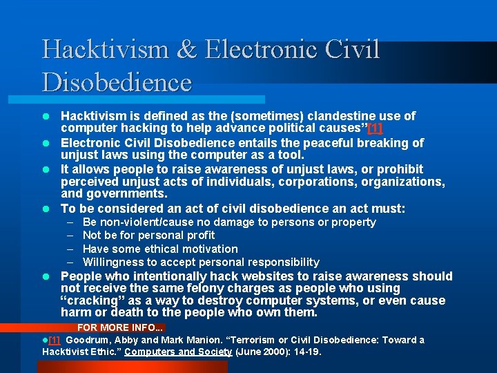 Hacktivism & Electronic Civil Disobedience Hacktivism is defined as the (sometimes) clandestine use of Hacktivism & Electronic Civil Disobedience Hacktivism is defined as the (sometimes) clandestine use of