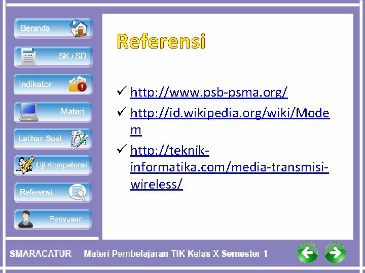 Referensi ü http: //www. psb-psma. org/ ü http: //id. wikipedia. org/wiki/Mode m ü http: