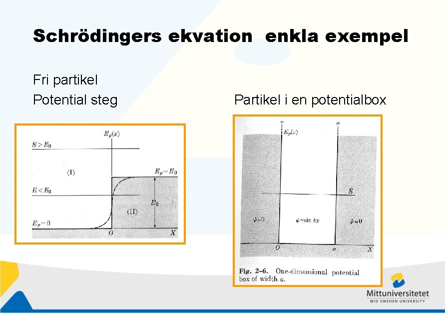 Schrödingers ekvation enkla exempel Fri partikel Potential steg Partikel i en potentialbox 