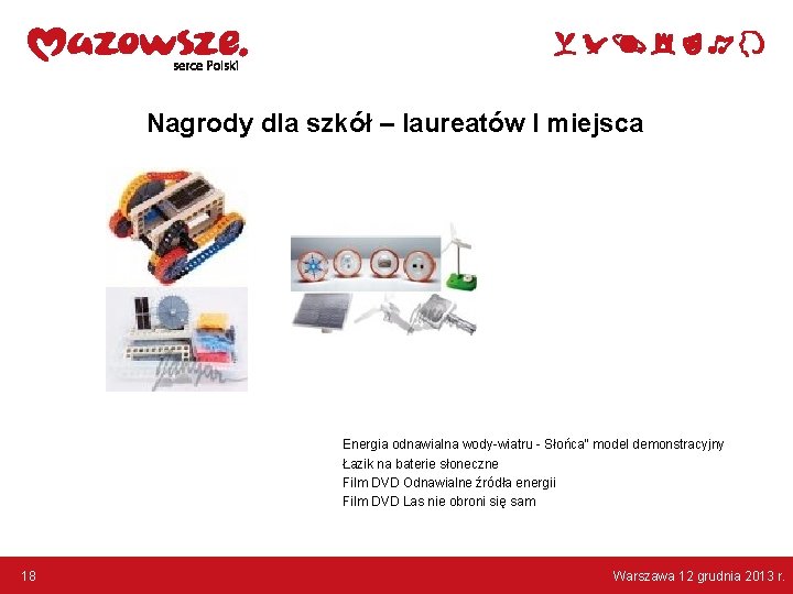 Nagrody dla szkół – laureatów I miejsca Energia odnawialna wody-wiatru - Słońca" model demonstracyjny