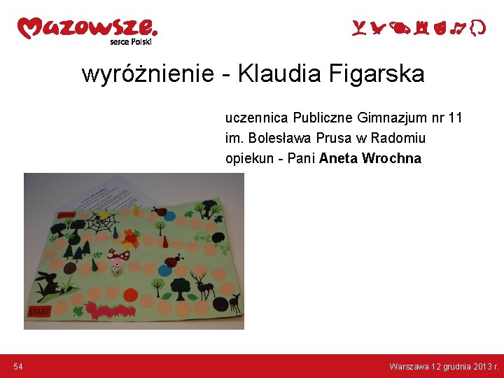 wyróżnienie - Klaudia Figarska uczennica Publiczne Gimnazjum nr 11 im. Bolesława Prusa w Radomiu