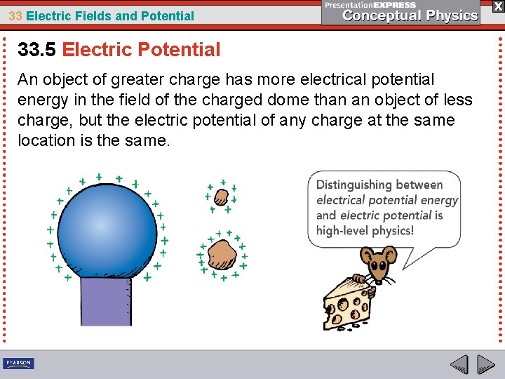 33 Electric Fields and Potential 33. 5 Electric Potential An object of greater charge