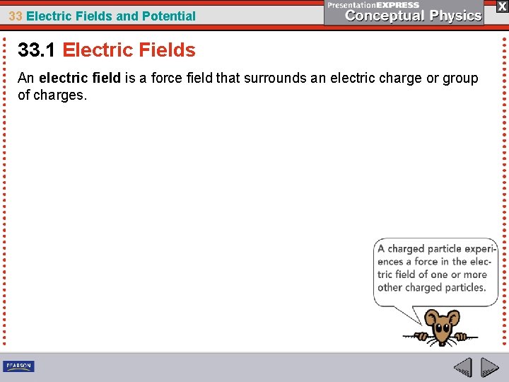 33 Electric Fields and Potential 33. 1 Electric Fields An electric field is a