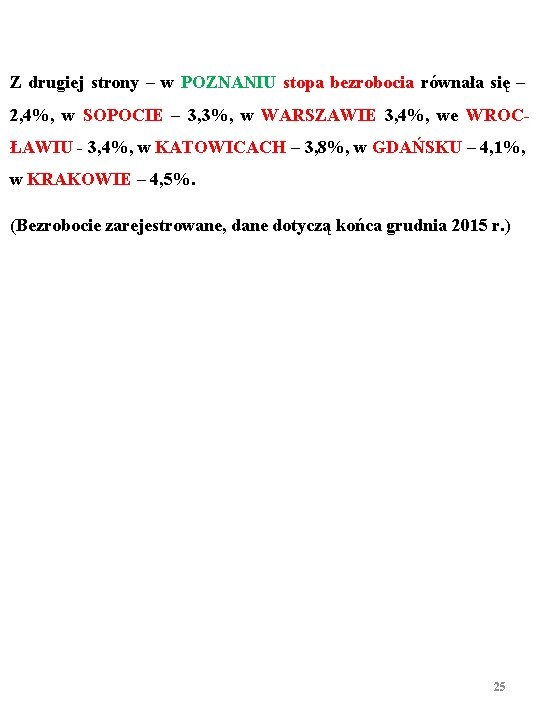 Z drugiej strony – w POZNANIU stopa bezrobocia równała się – 2, 4%, w