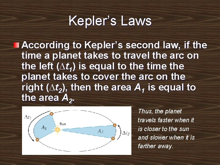 Kepler’s Laws According to Kepler’s second law, if the time a planet takes to