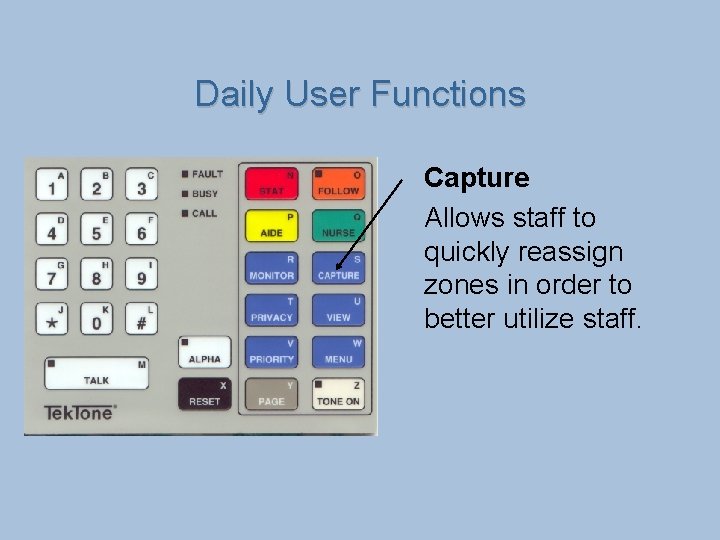 Daily User Functions Capture Allows staff to quickly reassign zones in order to better