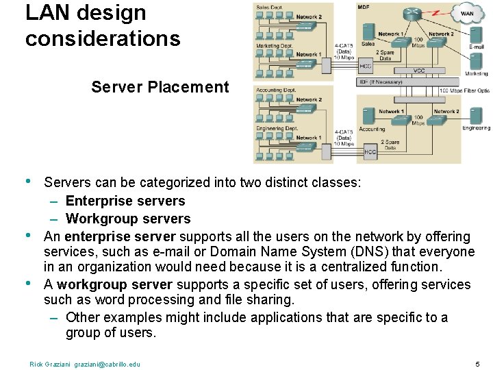 LAN design considerations Server Placement • • • Servers can be categorized into two