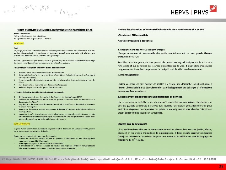 Colloque Romand. TIC – MITIC et SHS – Notrehistoire. ch ou la place de Colloque Romand. TIC – MITIC et SHS – Notrehistoire. ch ou la place de