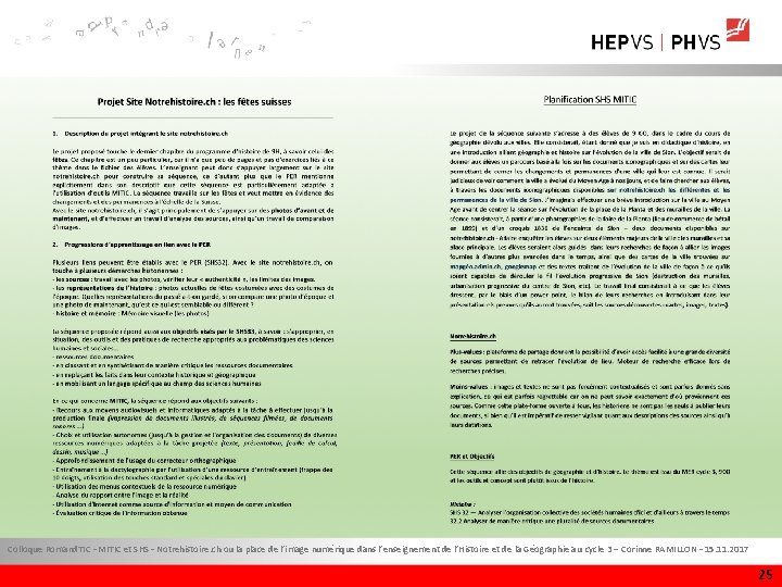 Colloque Romand. TIC – MITIC et SHS – Notrehistoire. ch ou la place de Colloque Romand. TIC – MITIC et SHS – Notrehistoire. ch ou la place de