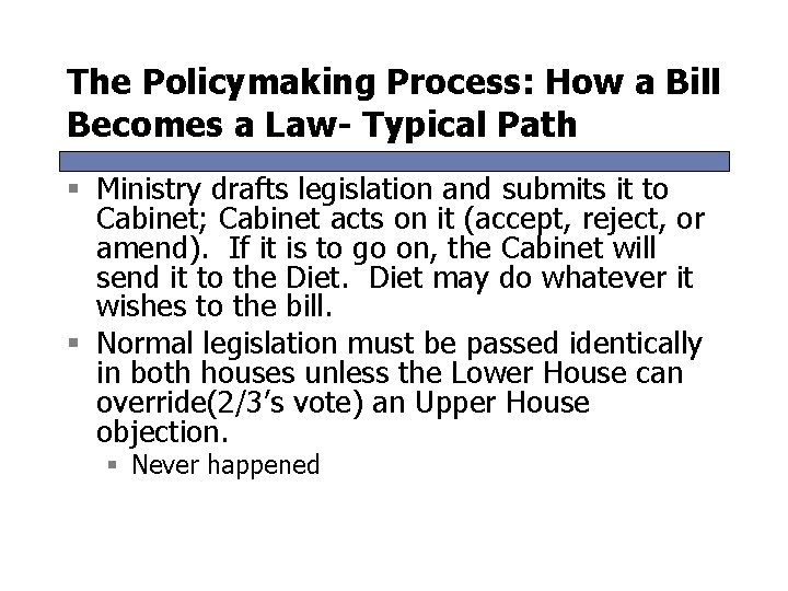 The Policymaking Process: How a Bill Becomes a Law- Typical Path § Ministry drafts