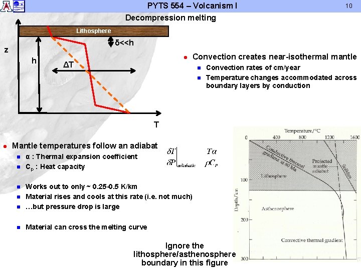 PYTS 554 – Volcanism I Decompression melting 10 Lithosphere δ<<h z h l ΔT