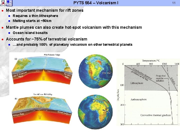 PYTS 554 – Volcanism I l Most important mechanism for rift zones n n