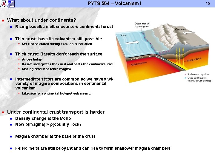 PYTS 554 – Volcanism I l What about under continents? n Rising basaltic melt