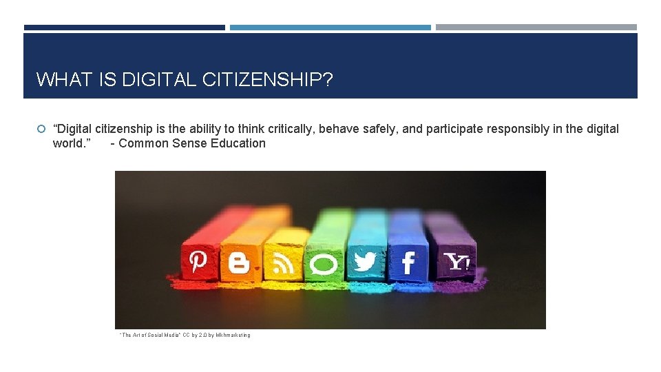 WHAT IS DIGITAL CITIZENSHIP? “Digital citizenship is the ability to think critically, behave safely,