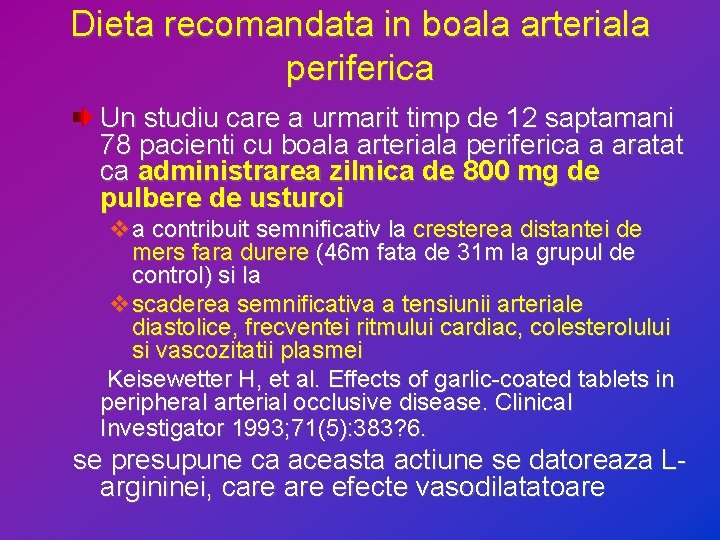 Dieta recomandata in boala arteriala periferica Un studiu care a urmarit timp de 12