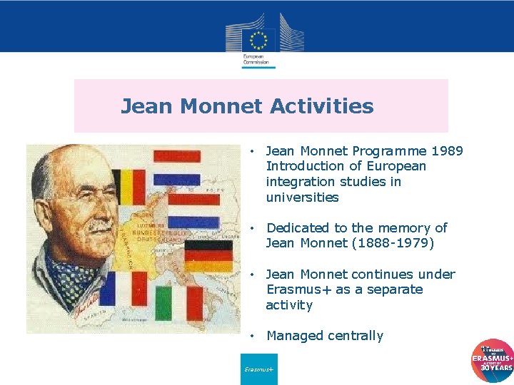 Jean Monnet Activities • Jean Monnet Programme 1989 Introduction of European integration studies in