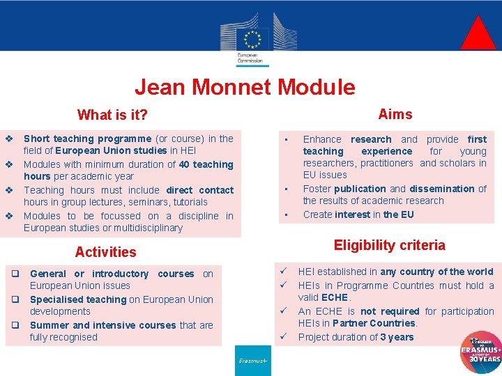 Jean Monnet Module Aims What is it? v Short teaching programme (or course) in