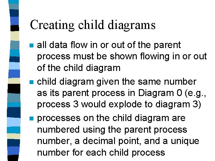 Creating child diagrams n n n all data flow in or out of the Creating child diagrams n n n all data flow in or out of the