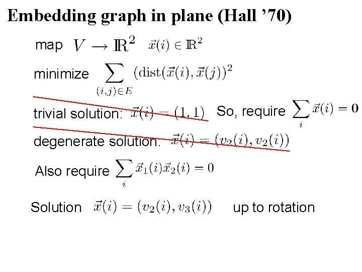 Embedding graph in plane (Hall ’ 70) map minimize trivial solution: So, require degenerate Embedding graph in plane (Hall ’ 70) map minimize trivial solution: So, require degenerate