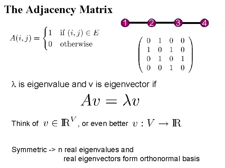 The Adjacency Matrix 1 2 3 is eigenvalue and v is eigenvector if Think The Adjacency Matrix 1 2 3 is eigenvalue and v is eigenvector if Think