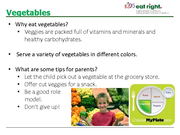 Vegetables • Why eat vegetables? • Veggies are packed full of vitamins and minerals