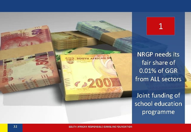 1 NRGP needs its fair share of 0. 01% of GGR from ALL sectors