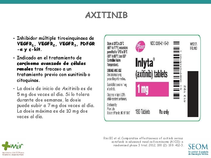 AXITINIB - Inhibidor múltiple tirosinquinasa de VEGFR 1, VEGFR 2, VEGFR 3, PDFGR -α