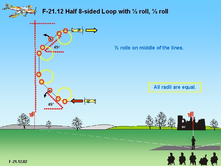 F-21. 12 Half 8 -sided Loop with ½ roll, ½ roll 45° ½ rolls