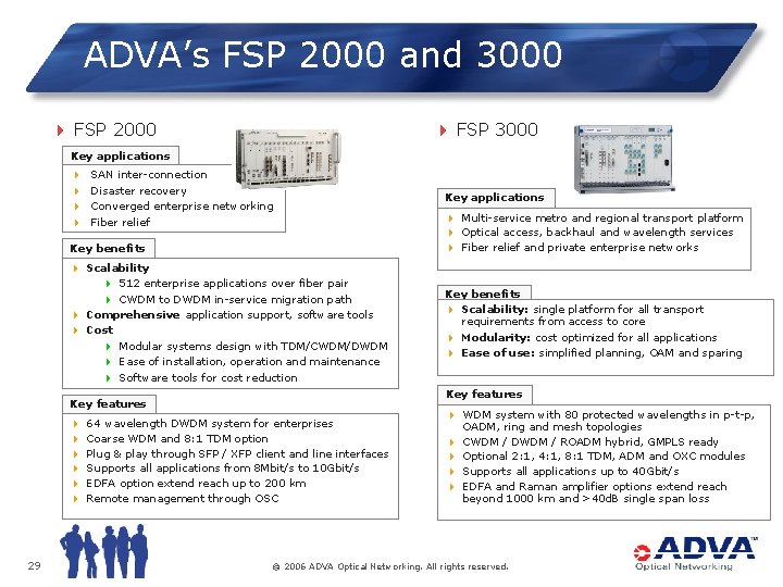 ADVA’s FSP 2000 and 3000 4 FSP 2000 4 FSP 3000 Key applications 4