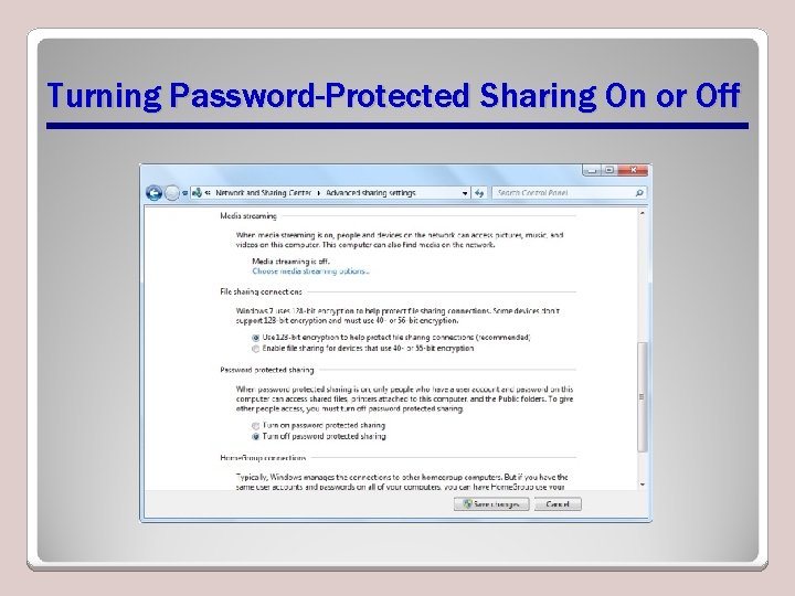 Turning Password-Protected Sharing On or Off 