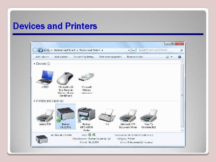 Devices and Printers 