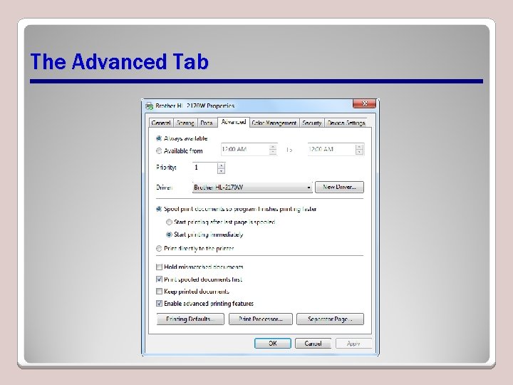 The Advanced Tab 