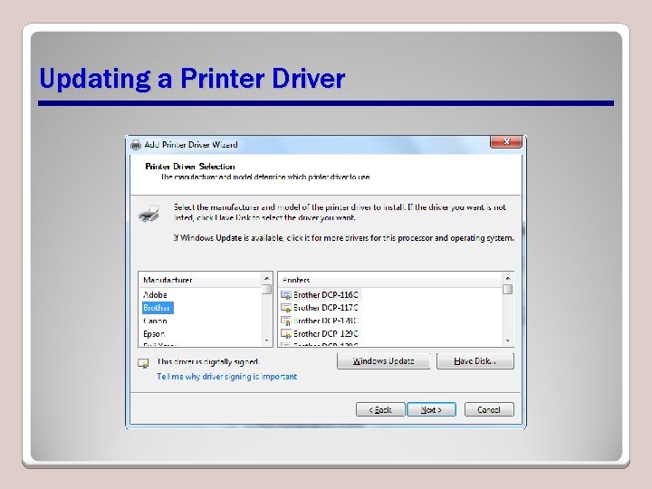 Updating a Printer Driver 