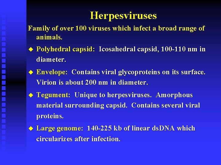 Herpesviruses Family of over 100 viruses which infect a broad range of animals. u