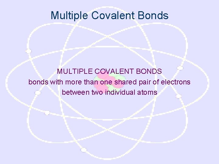 Multiple Covalent Bonds MULTIPLE COVALENT BONDS bonds with more than one shared pair of