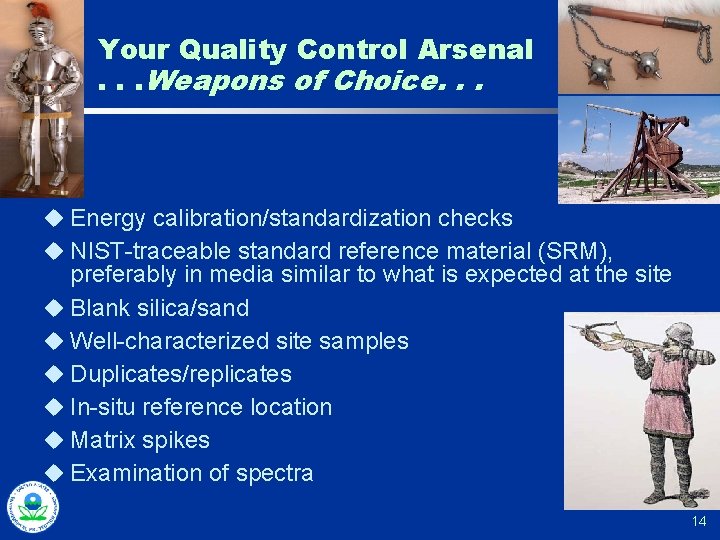 Your Quality Control Arsenal. . . Weapons of Choice. . . u Energy calibration/standardization