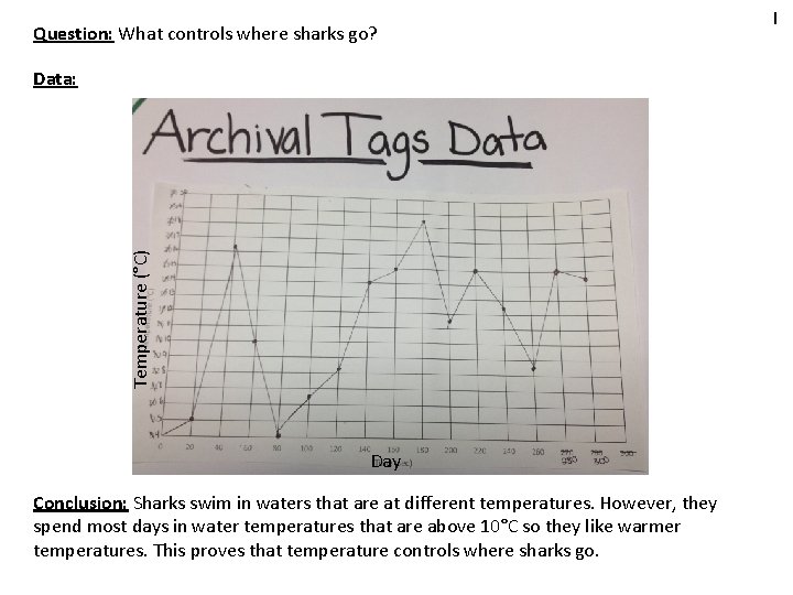 Question: What controls where sharks go? Temperature (°C) Data: Day Conclusion: Sharks swim in
