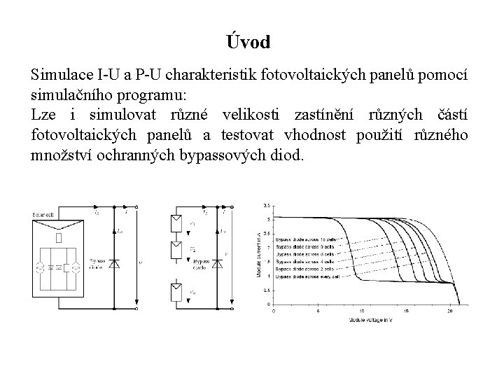 Úvod Simulace I-U a P-U charakteristik fotovoltaických panelů pomocí simulačního programu: Lze i simulovat